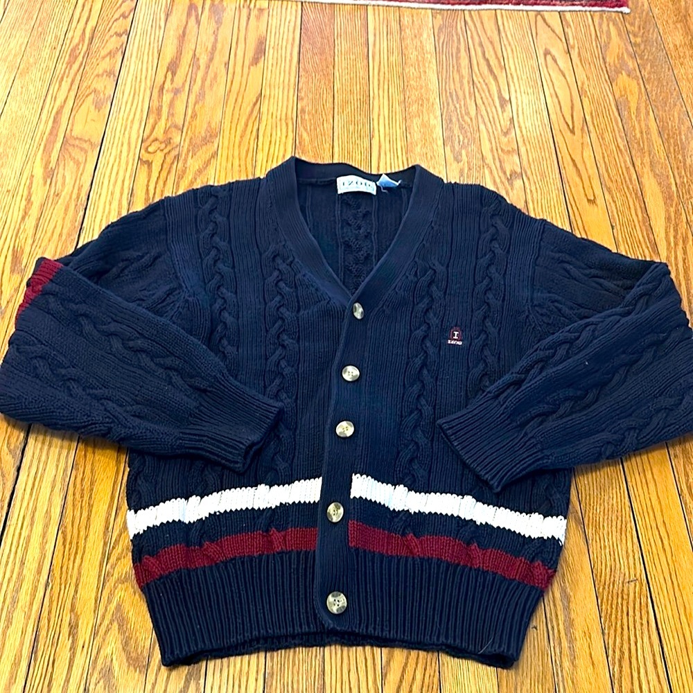 Vintage Izod Men's Navy Cardigan Sweater Preppy Tennis